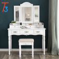 vanity table set, tri-folding necklace hooked mirror 6 organizers makeup dressing table with drawers cushioned stool